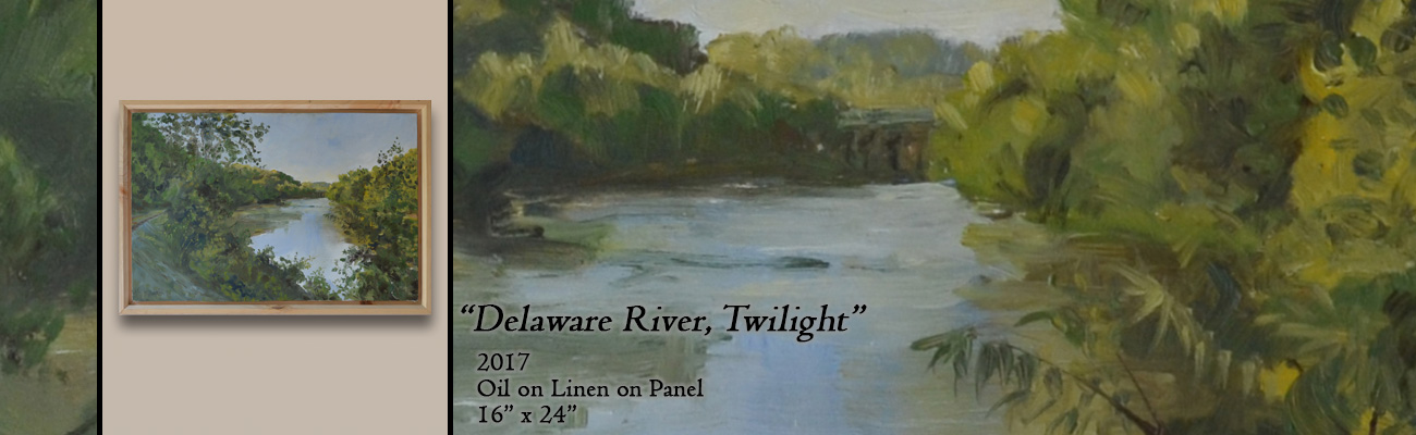 Oil Painting, Delaware River, Twilight 